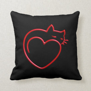 Coussin J'aime des chats ! (Contour rouge stylisé sur le