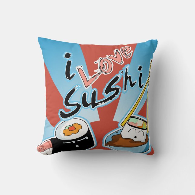 Coussin J'aime des sushi de bande dessinée de sushi (Recto)