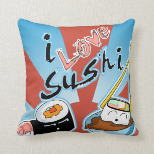 Coussin J'aime des sushi de bande dessinée de sushi