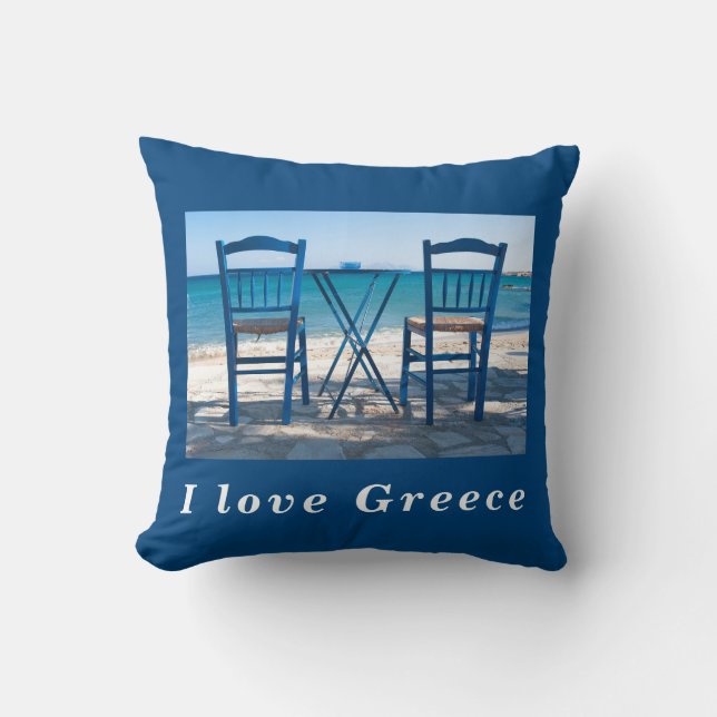 Coussin J'aime Grèce taverna photo bleu et blanc (Recto)
