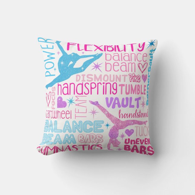 Coussin J'aime Gymnastique-filles rose, violet et bleu Pap (Recto)