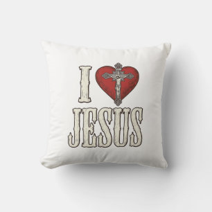 Coussin J'aime Jésus Gravure Vintage Design de Chemise de 