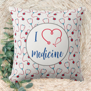 Coussin "J'aime la médecine" stethoscope médecin cadeau