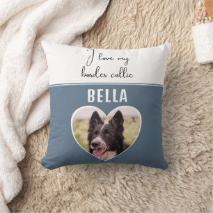 Coussin J'aime la photo de mon chien Border Collie dans le