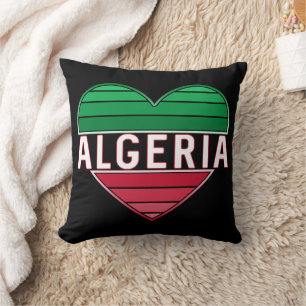 Coussin J'aime l'Algérie, Cœur Algérien Aux Couleurs Du Dr