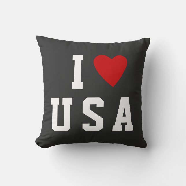 Coussin J'aime l'AMÉRIQUE | Coeur texte personnalisé USA (Recto)