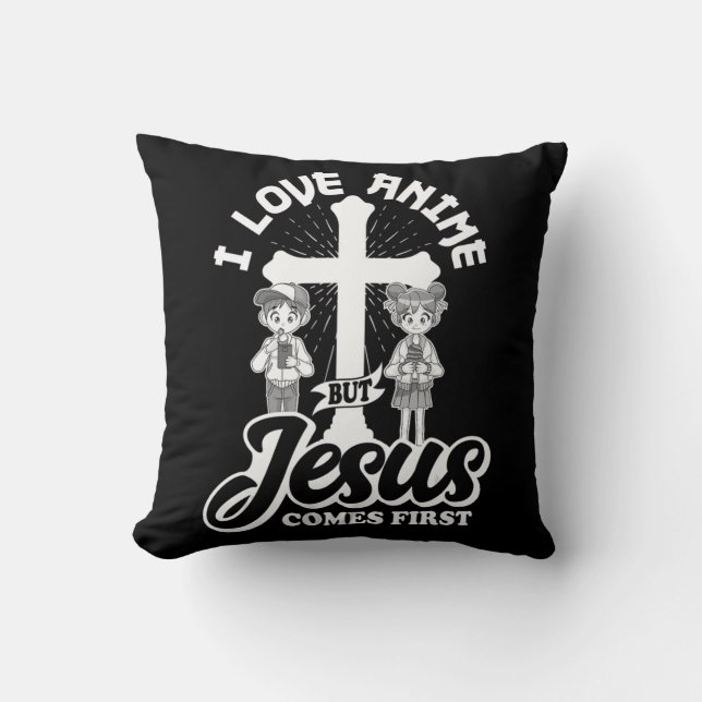 Coussin J'Aime L'Anime, Mais Jésus Est Le Premier Anime Ho (Recto)
