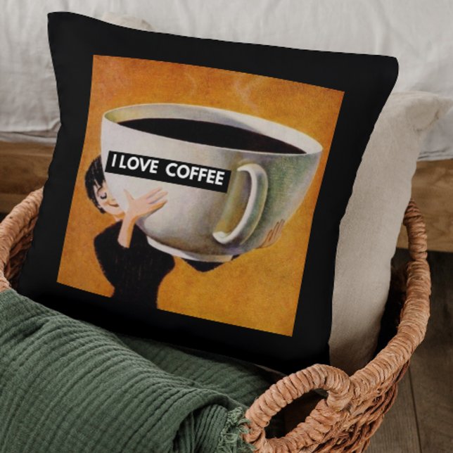 Coussin J'aime le café rétro (Créateur téléchargé)