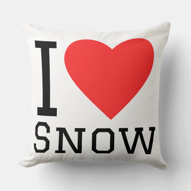 Coussin J'aime le carré autocollant de neige (Recto)