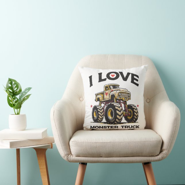 Coussin J'aime les camions monstres (Chaise)
