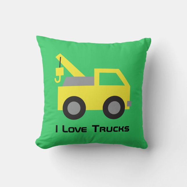 Coussin J'aime les camions, véhicule jaune mignon pour des (Recto)