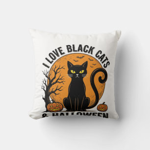 Coussin J'aime les chats noirs Halloween Vintage Shirt Des