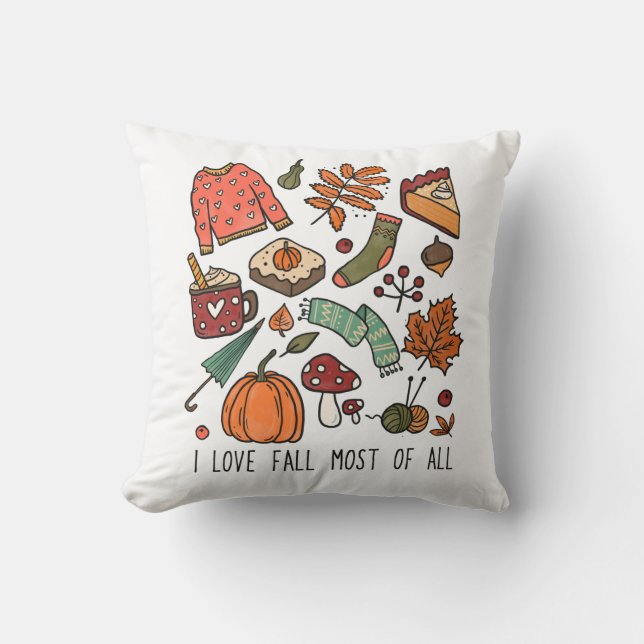 Coussin J'aime les feuilles d'automne citrouilles glands b (Recto)
