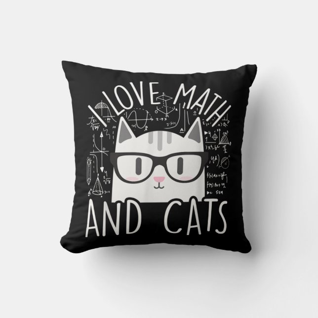Coussin J'Aime Les Maths Et Les Chats Cute Kitty Chat (Recto)
