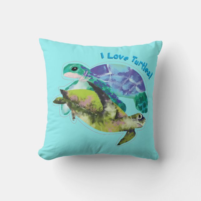 Coussin J'Aime Les Tortues Avec Deux Tortues (Recto)