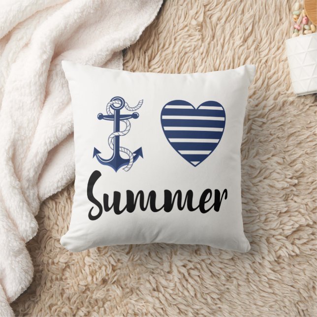 Coussin J'aime l'été, l'ancre et le cœur (Couverture)