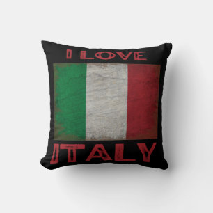 Coussin J'AIME L'ITALIE, DRApeau ITALIEN