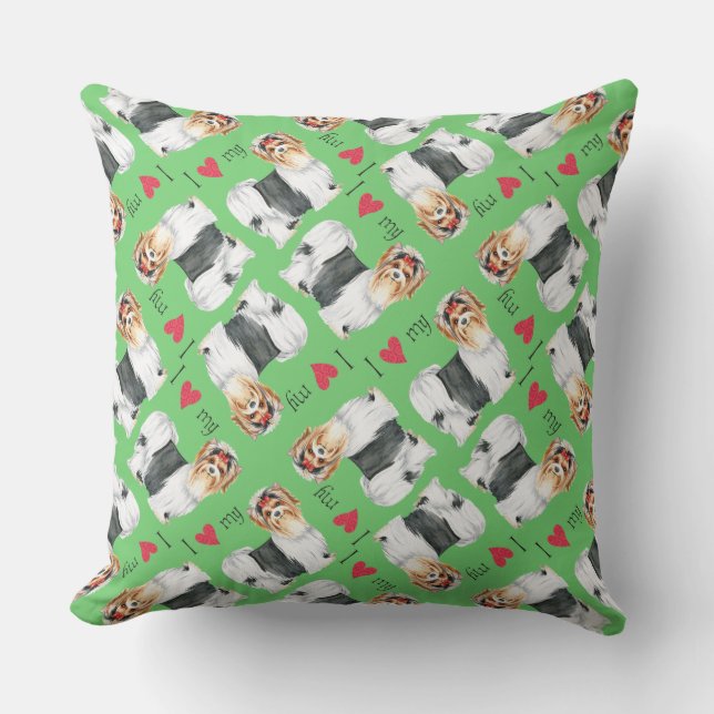 Coussin J'aime ma Biewer Terrier (Recto)