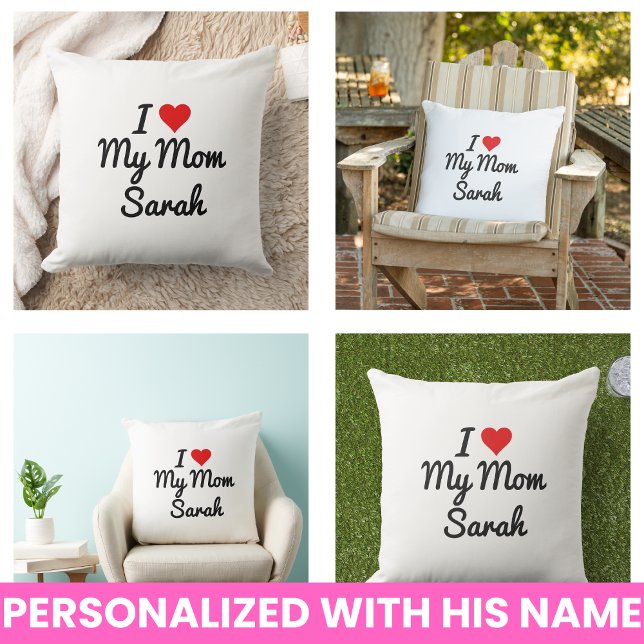 Coussin J'aime ma maman Créez votre propre nom de mère (I Love My Mom Create Your Own Mothers Name Throw Pillow
)