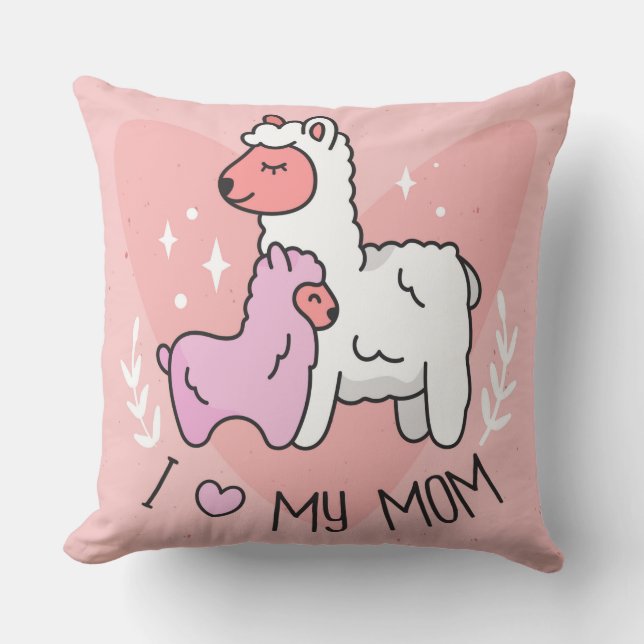 Coussin J'aime ma maman Llamas (Recto)