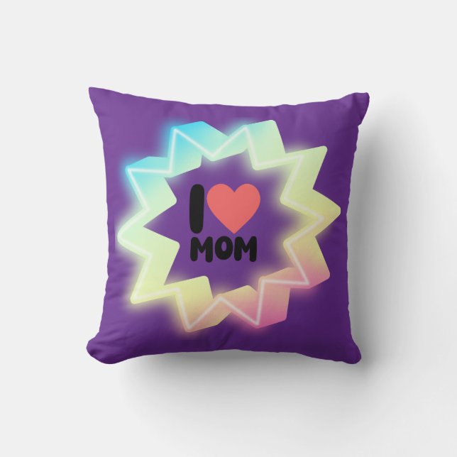Coussin J'aime Maman Étoile Néon Colorée (Recto)