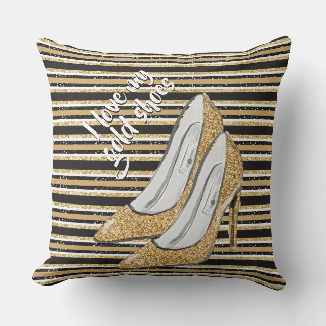 Coussin J'aime mes chaussures d'or (Recto)