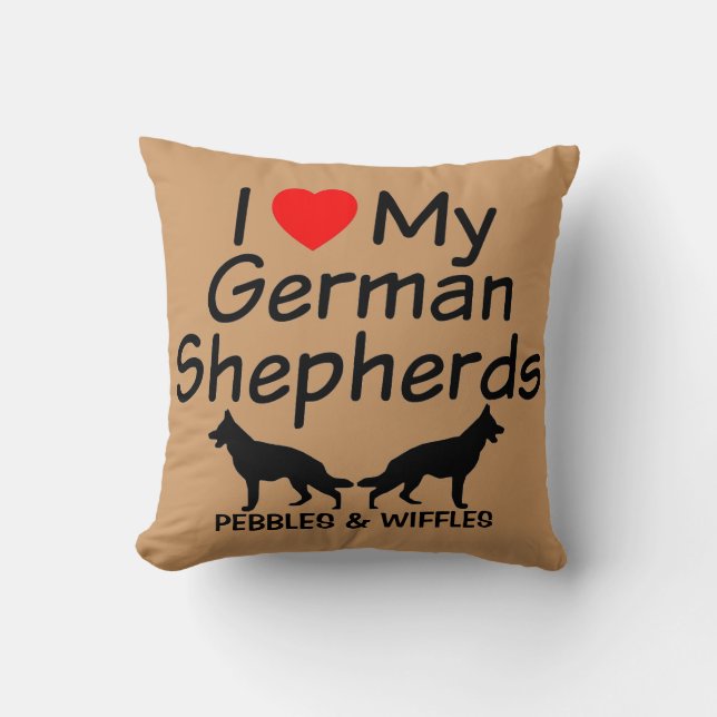 Coussin J'Aime Mes DEUX Bergers Allemands (Recto)
