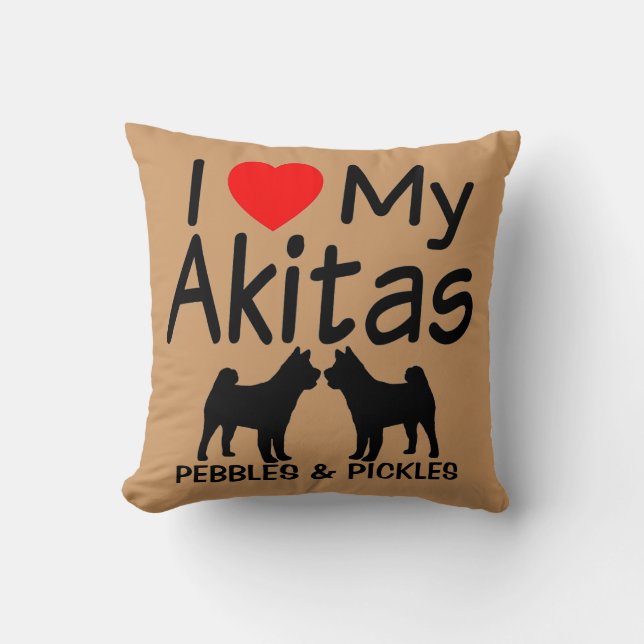 Coussin J'Aime Mes DEUX Chiens Akita (Recto)