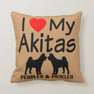 Coussin J'Aime Mes DEUX Chiens Akita