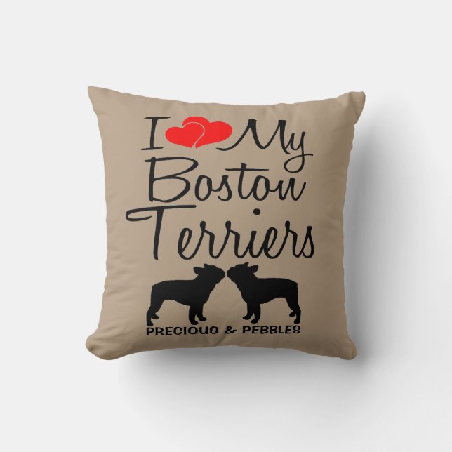 Coussin J'Aime Mes Deux Chiens De Boston Terriers (Recto)