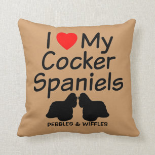 Coussin J'Aime Mes DEUX Chiens Espagnols Cocker