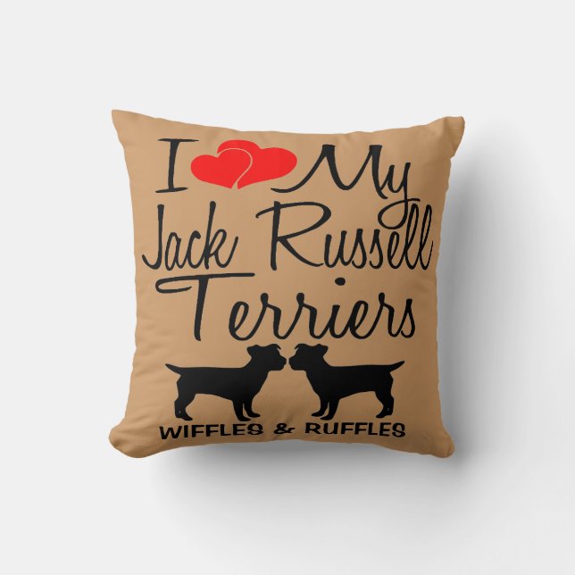 Coussin J'Aime Mes DEUX Chiens Jack Russell Terrier (Recto)