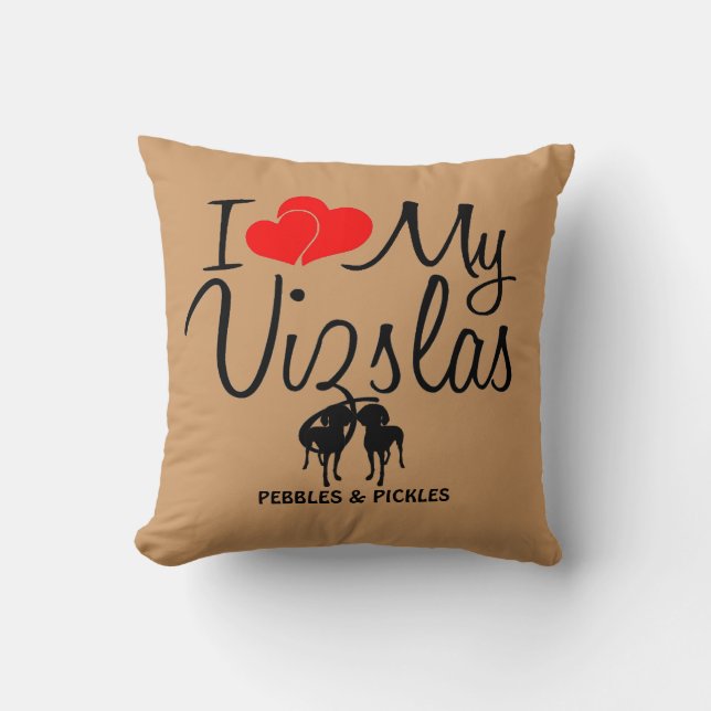 Coussin J'Aime Mes Deux Chiens Vizsla (Recto)