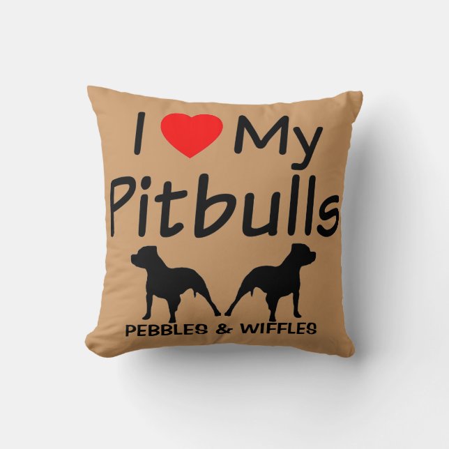 Coussin J'Aime Mes DEUX Pitbulles (Recto)