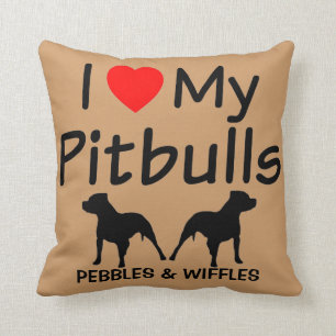Coussin J'Aime Mes DEUX Pitbulles