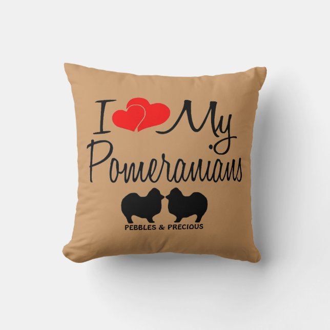 Coussin J'Aime Mes Deux Poméraniens (Recto)