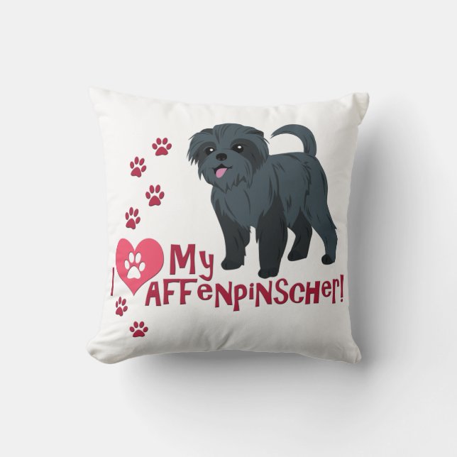 Coussin J'Aime Mon Affenpinscher ! (Recto)