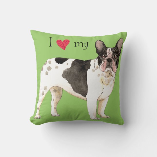 Coussin J'aime mon Bulldog français (Recto)