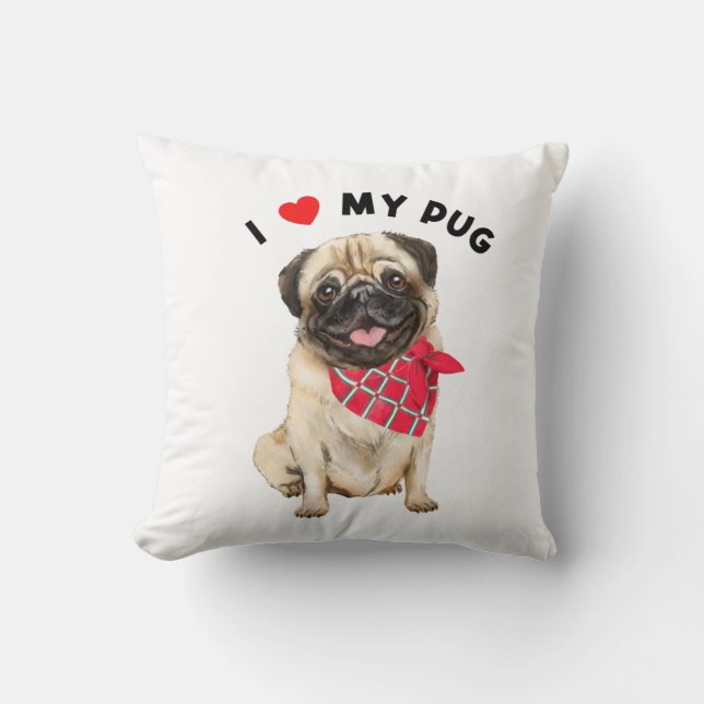 Coussin J'aime mon Carlin mignon Chien de Chien de Chien d (Recto)