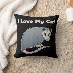 Coussin J'aime mon chat drôle opossum