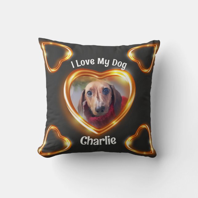 Coussin J'Aime Mon Chien Animateur Coeur Qui Brille (Recto)