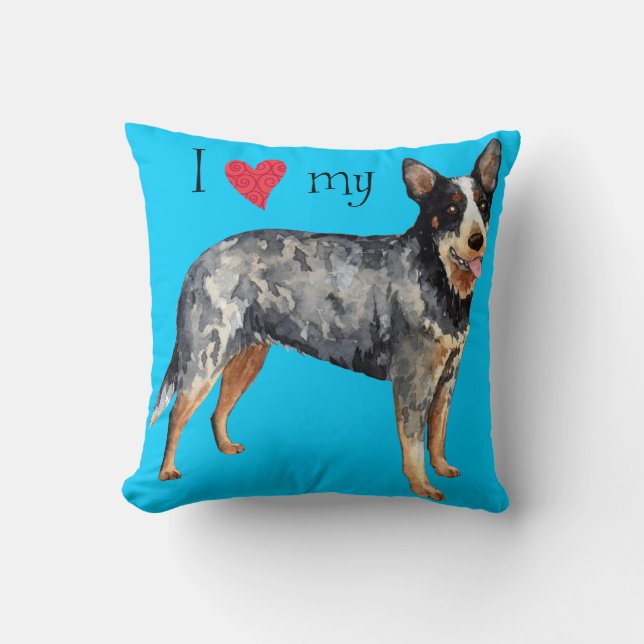 Coussin J'aime mon chien australien de bétail (Recto)