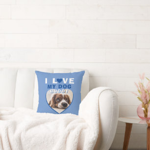 Coussin J'aime mon chien Blue Heart Photo Nom de l'animal