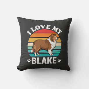 Coussin J'aime mon chien Colley Sunset Rétro