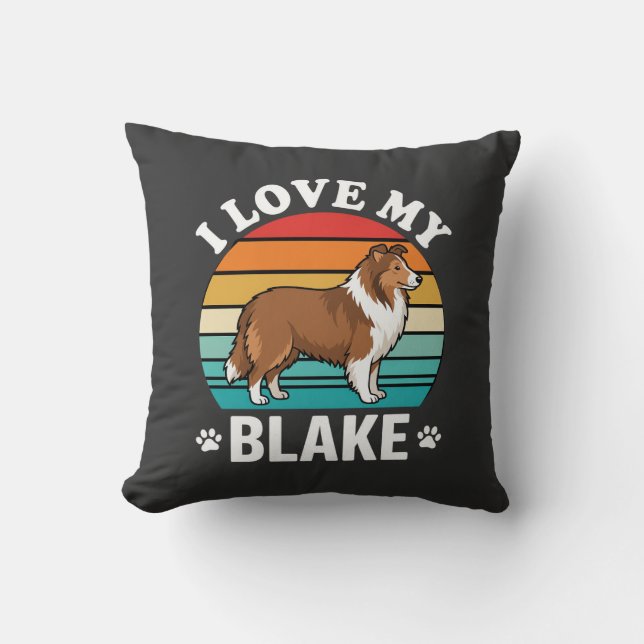 Coussin J'aime mon chien Colley Sunset Rétro (Recto)