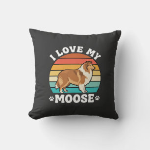 Coussin J'aime mon chien collie rétro élan