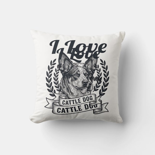 Coussin J'aime mon chien de troupeau design de gravure vin (Recto)
