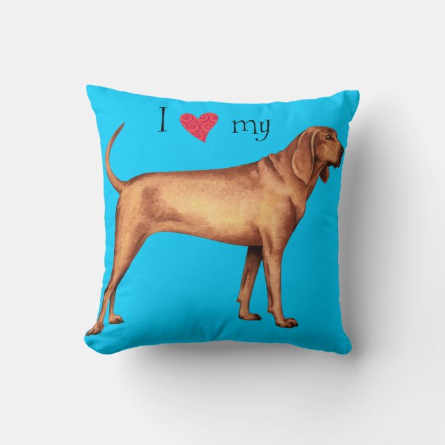 Coussin J'aime mon Coonhound de Redbone (Recto)