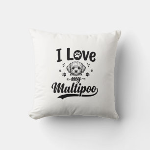 Coussin J'aime mon design de chien vintage gravure Maltipo