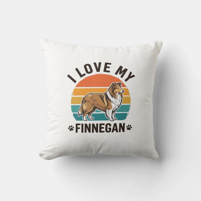Coussin J'aime mon design de t-shirt avec le nom Finnegan  (Recto)